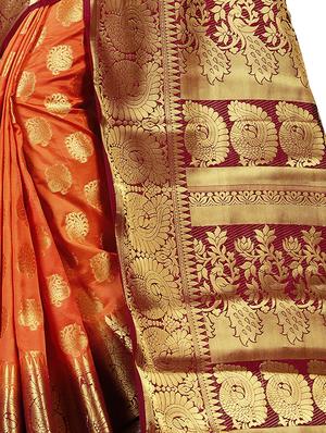 orange art silk banarasi saree with blouse - 15009300 - Standard Image - 4