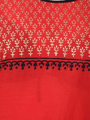 red cotton straight kurta - 15009364 - Standard Image - 4