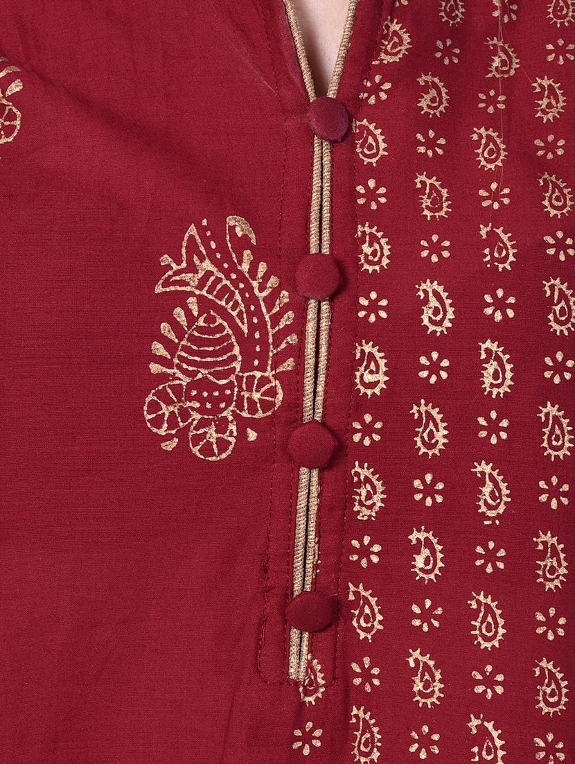 maroon cotton straight kurta - 15009370 - Zoom Image - 4