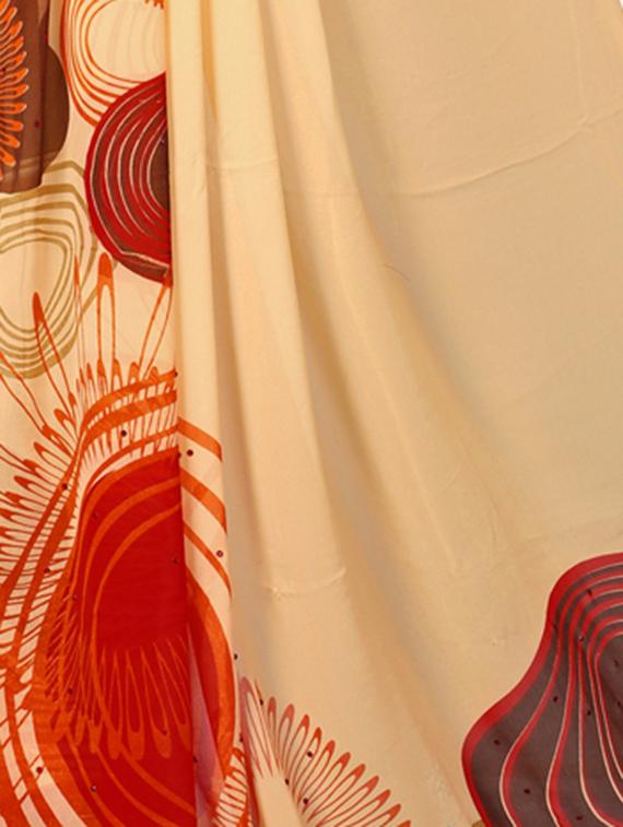 beige georgette printed saree with blouse - 15010609 - Zoom Image - 4