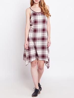 maroon checkered asymmetric dress - 15011412 - Standard Image - 4