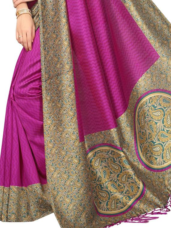 magenta silk blend mysore saree with blouse - 15012702 - Zoom Image - 4