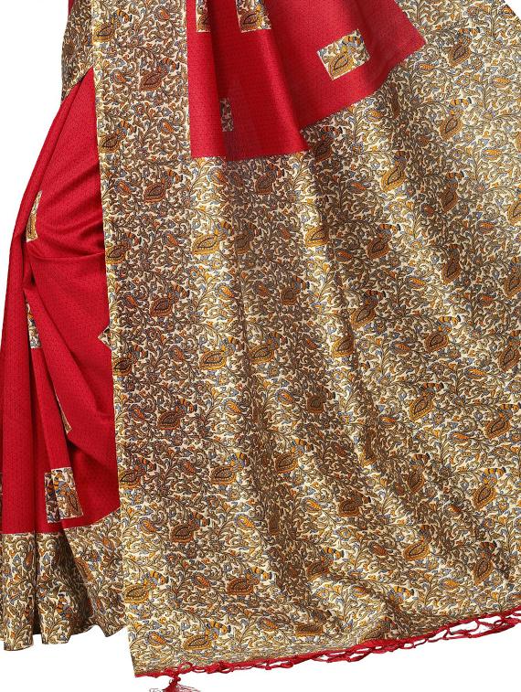 red silk blend mysore saree with blouse - 15012710 - Zoom Image - 4
