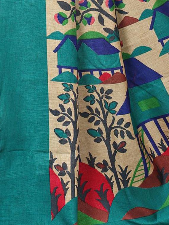 beige kora silk printed saree with blouse - 15012998 - Zoom Image - 4