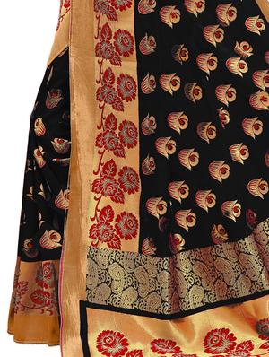 black banarasi silk saree with blouse - 15013165 - Standard Image - 4