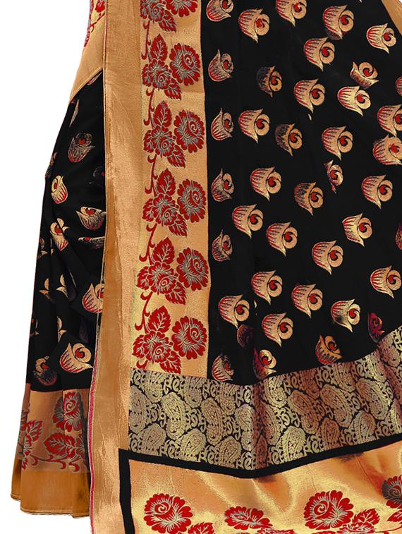 black banarasi silk saree with blouse - 15013165 - Zoom Image - 4
