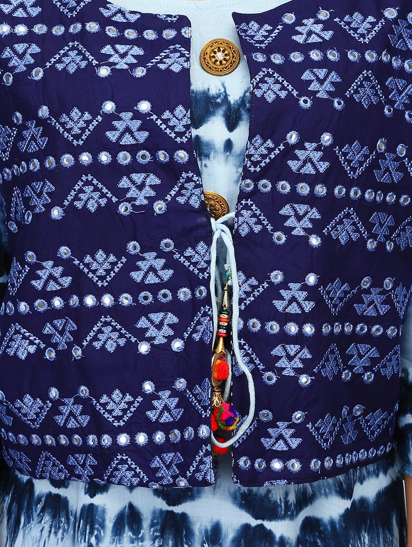 blue rayon kurta with jacket - 15013696 - Zoom Image - 4