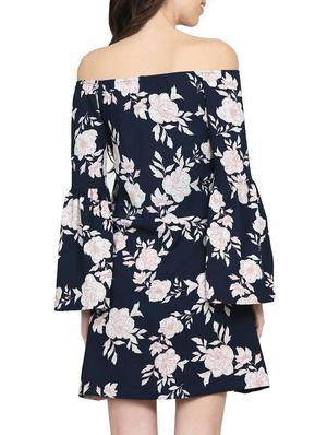 navy blue floral off shoulder dress - 15015526 - Standard Image - 4