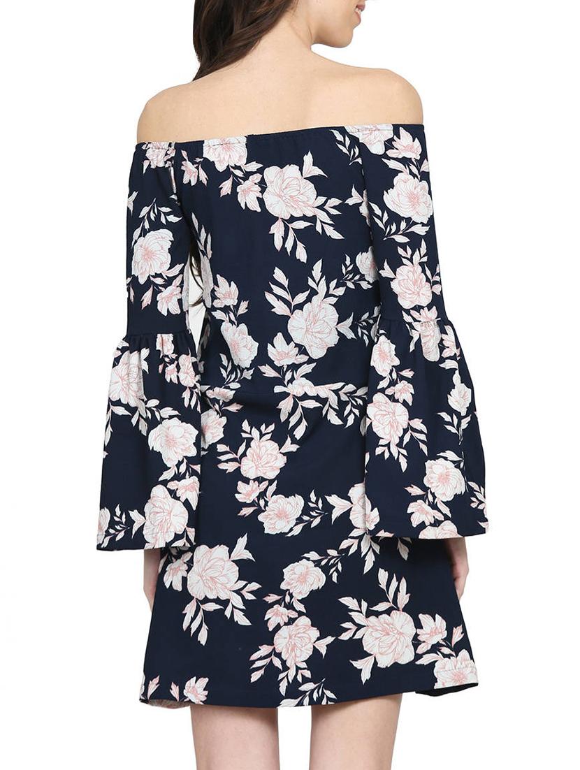 navy blue floral off shoulder dress - 15015526 - Zoom Image - 4