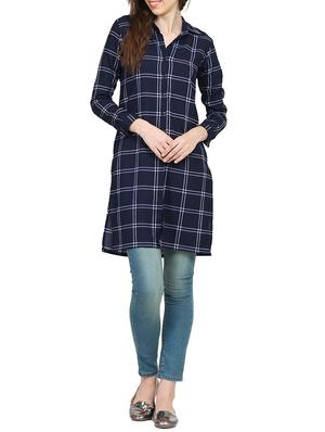 navy blue checkered tunic - 15015536 - Standard Image - 4