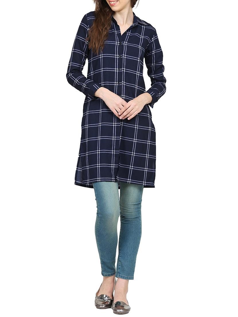navy blue checkered tunic - 15015536 - Zoom Image - 4