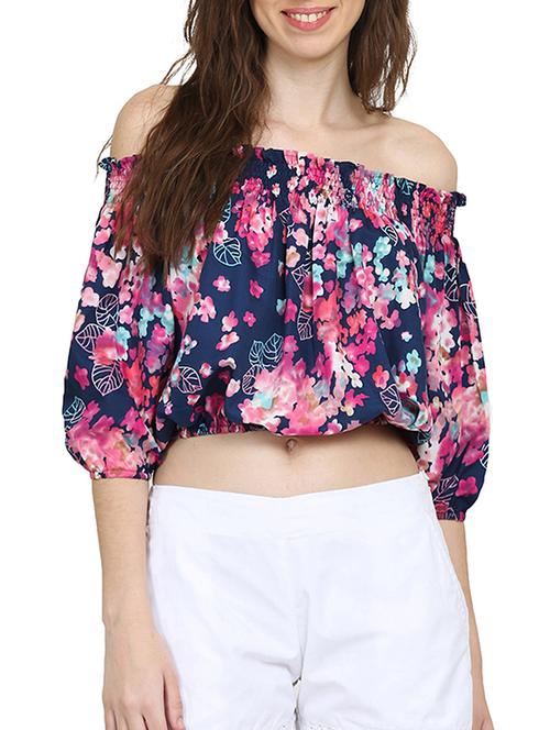 blue printed crop top - 15015539 - Standard Image - 1