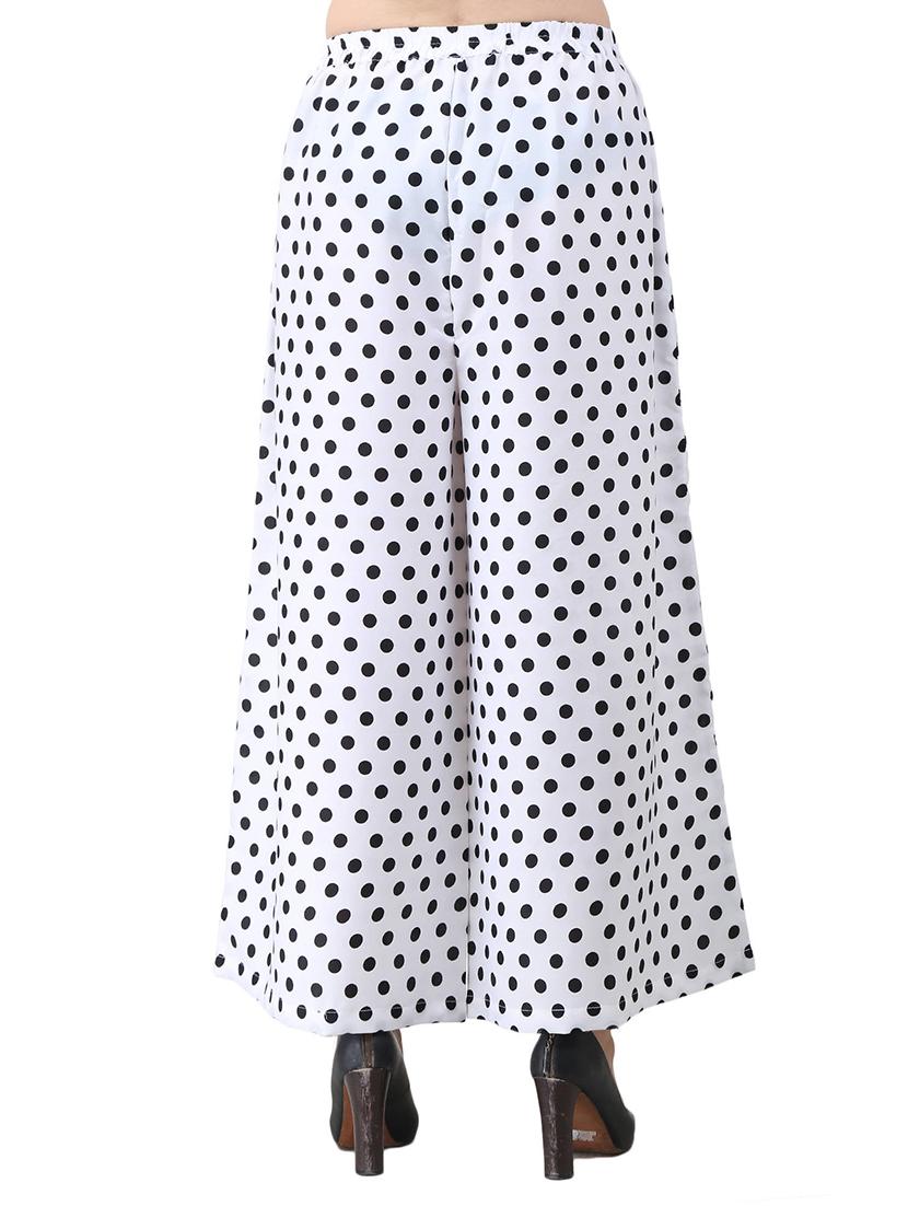 white printed crepe flared palazzo - 15015585 - Zoom Image - 4