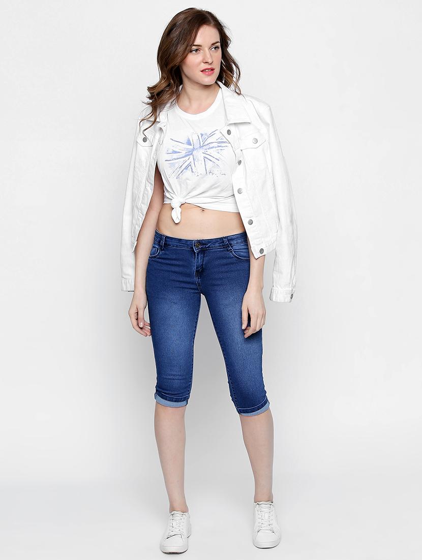dark blue stone wash denim capri - 15015592 - Zoom Image - 4