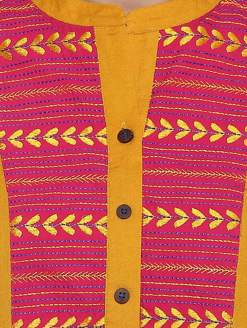 mustard cotton aline kurta - 15015956 - Zoom Image - 4