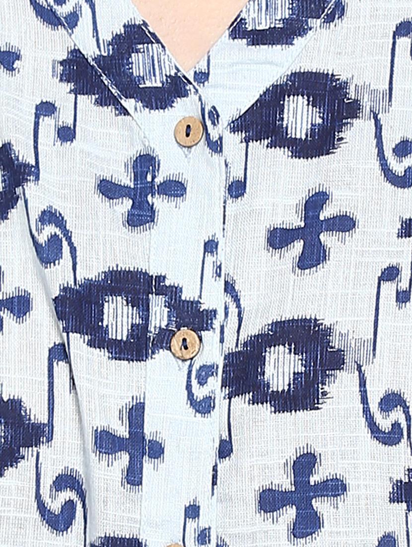 blue cotton flared kurta - 15015957 - Zoom Image - 4