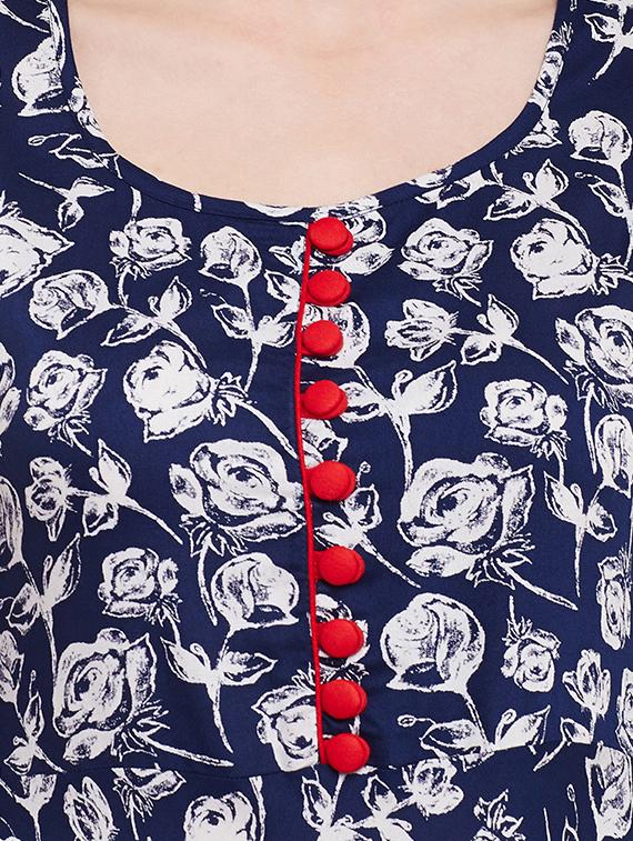 Indigo floral flared kurta - 15016058 - Zoom Image - 4
