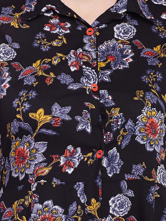 black rayon flared kurta - 15016067 - Zoom Image - 4