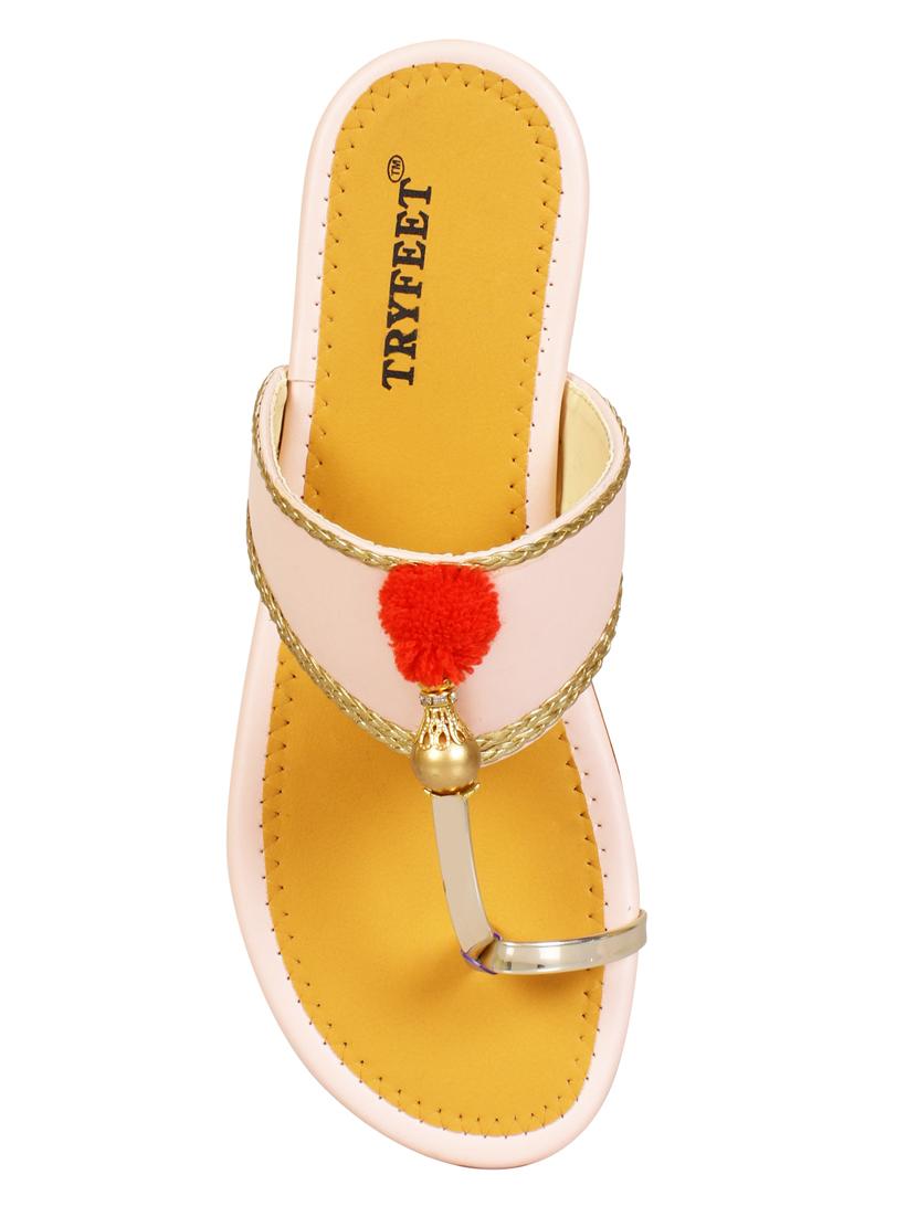 pink one toe kolhapuri - 15016430 - Zoom Image - 4