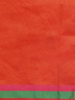 orange cotton blend bordered saree with blouse - 15016868 - Standard Image - 4