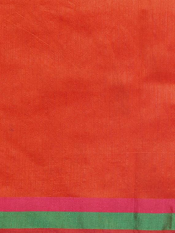 orange cotton blend bordered saree with blouse - 15016868 - Zoom Image - 4
