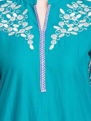 Chhabra555 blue cotton straight kurta - 15017906 - Standard Image - 4