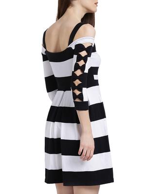black cotton striped belted dress - 15019184 - Standard Image - 4