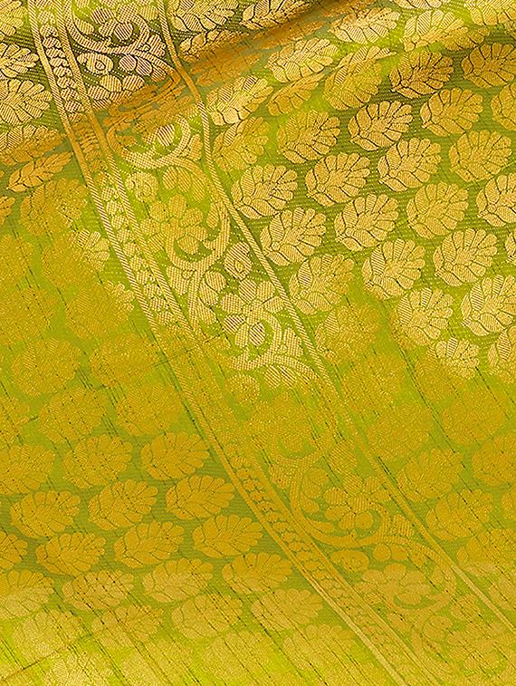 mehandi art silk kanjivaram saree with blouse - 15019291 - Zoom Image - 4