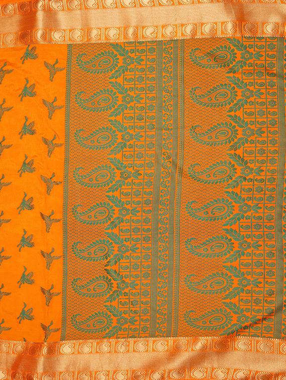 orange art silk woven saree with blouse - 15019309 - Zoom Image - 4