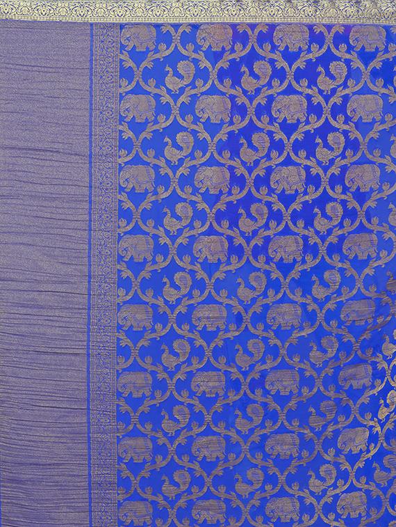 blue chiffon woven saree with blouse - 15019312 - Zoom Image - 4