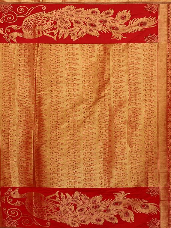 red art silk woven saree with blouse - 15019323 - Zoom Image - 4
