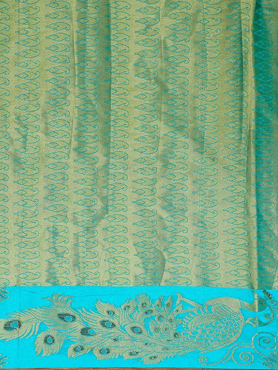 turquoise art silk woven saree with blouse - 15019326 - Zoom Image - 4