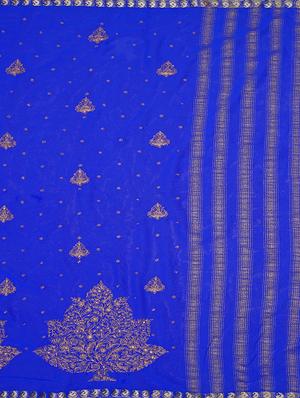 zari embroidered blue saree with blouse - 15019347 - Standard Image - 4