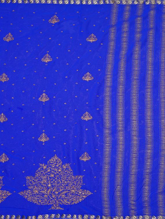 zari embroidered blue saree with blouse - 15019347 - Zoom Image - 4