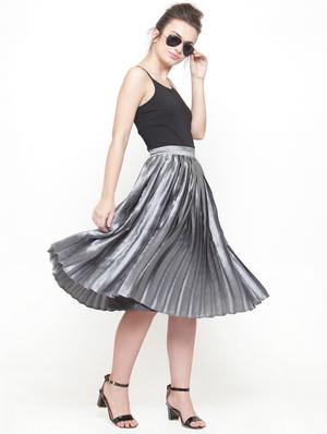 silver solid pleated skirt - 15019750 - Standard Image - 4