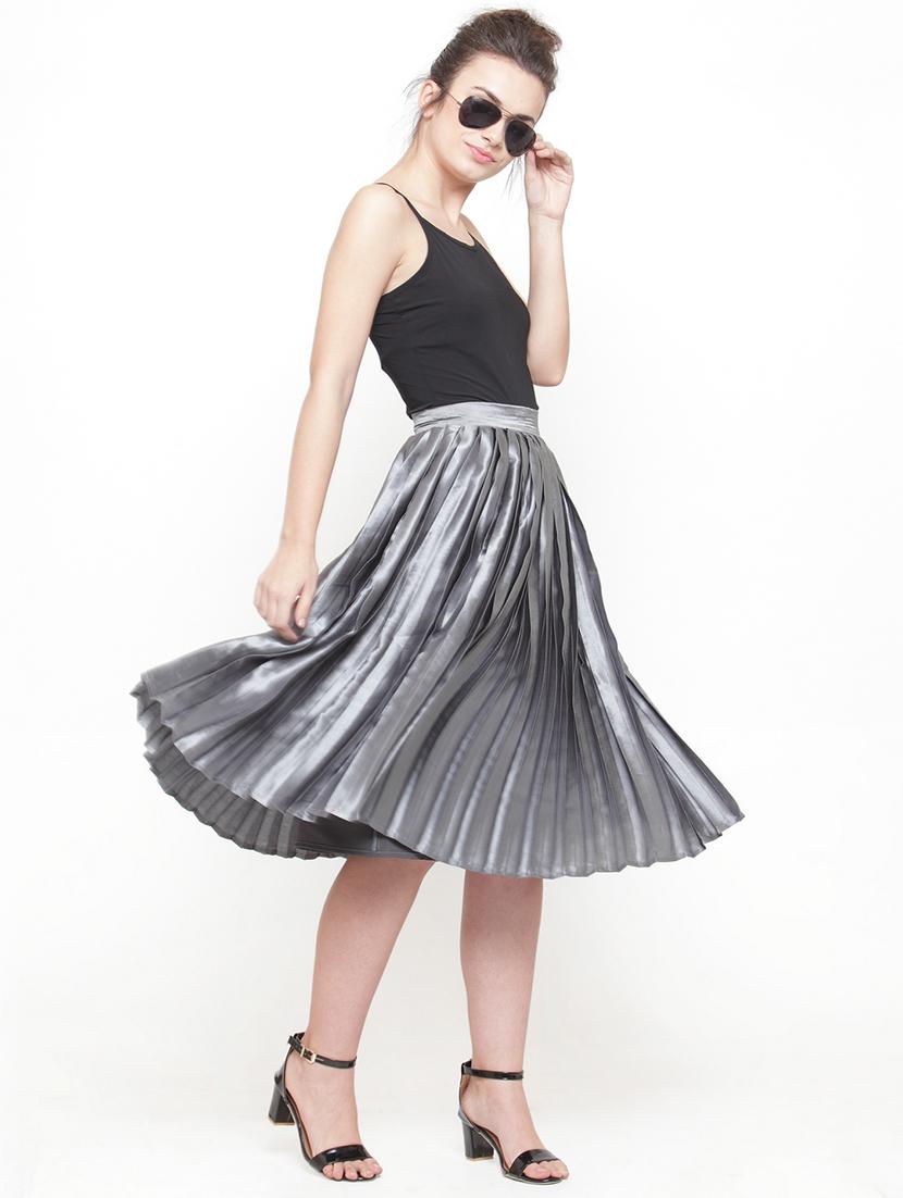silver solid pleated skirt - 15019750 - Zoom Image - 4