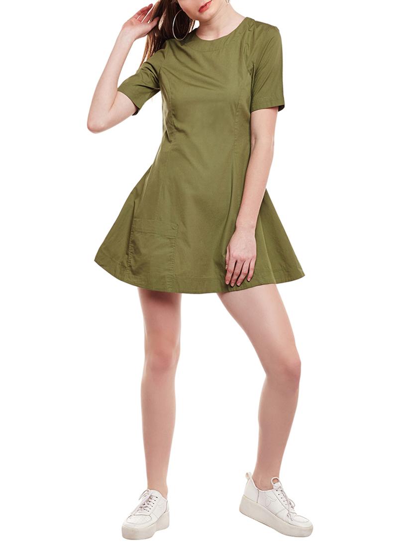 olive cotton a-line dress - 15020105 - Zoom Image - 4