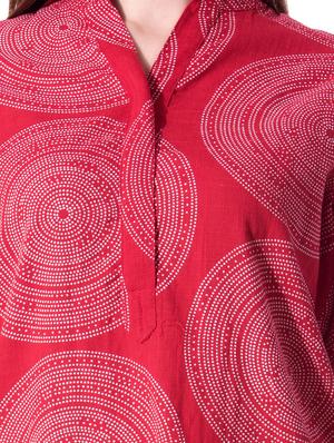 red cotton high low kurta - 15020213 - Standard Image - 4