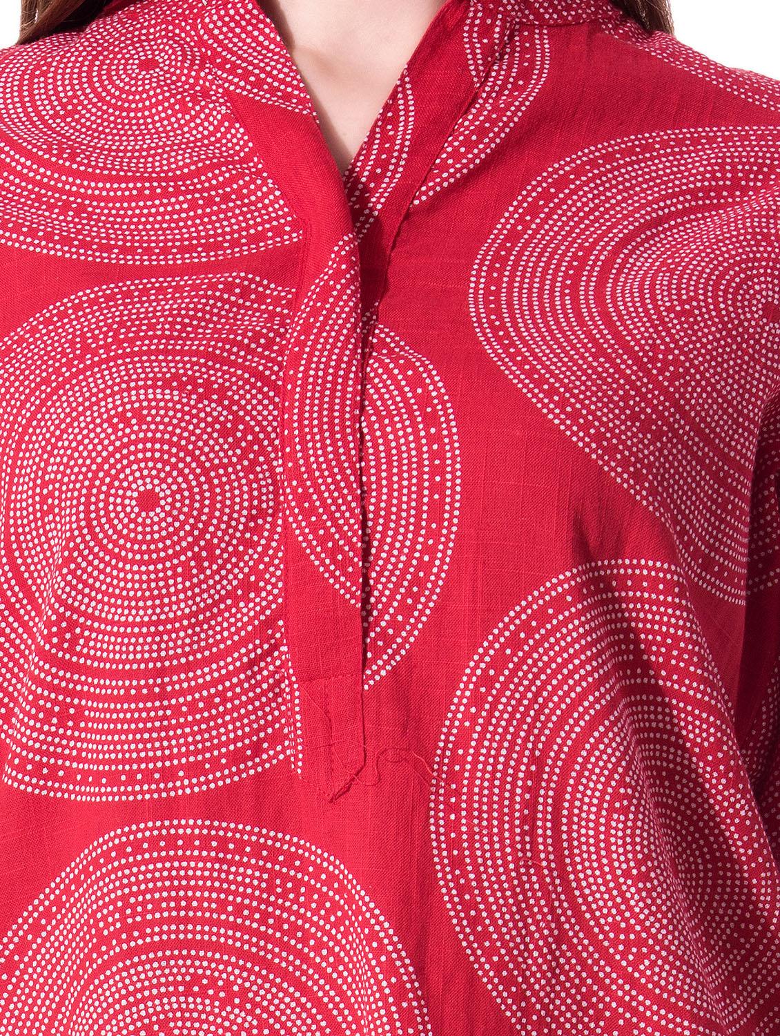 red cotton high low kurta - 15020213 - Zoom Image - 4