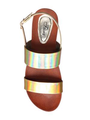 gold pu back strap sandals - 15020534 - Standard Image - 4