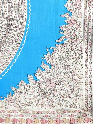 sky blue raw silk printed saree with blouse - 15022685 - Standard Image - 4