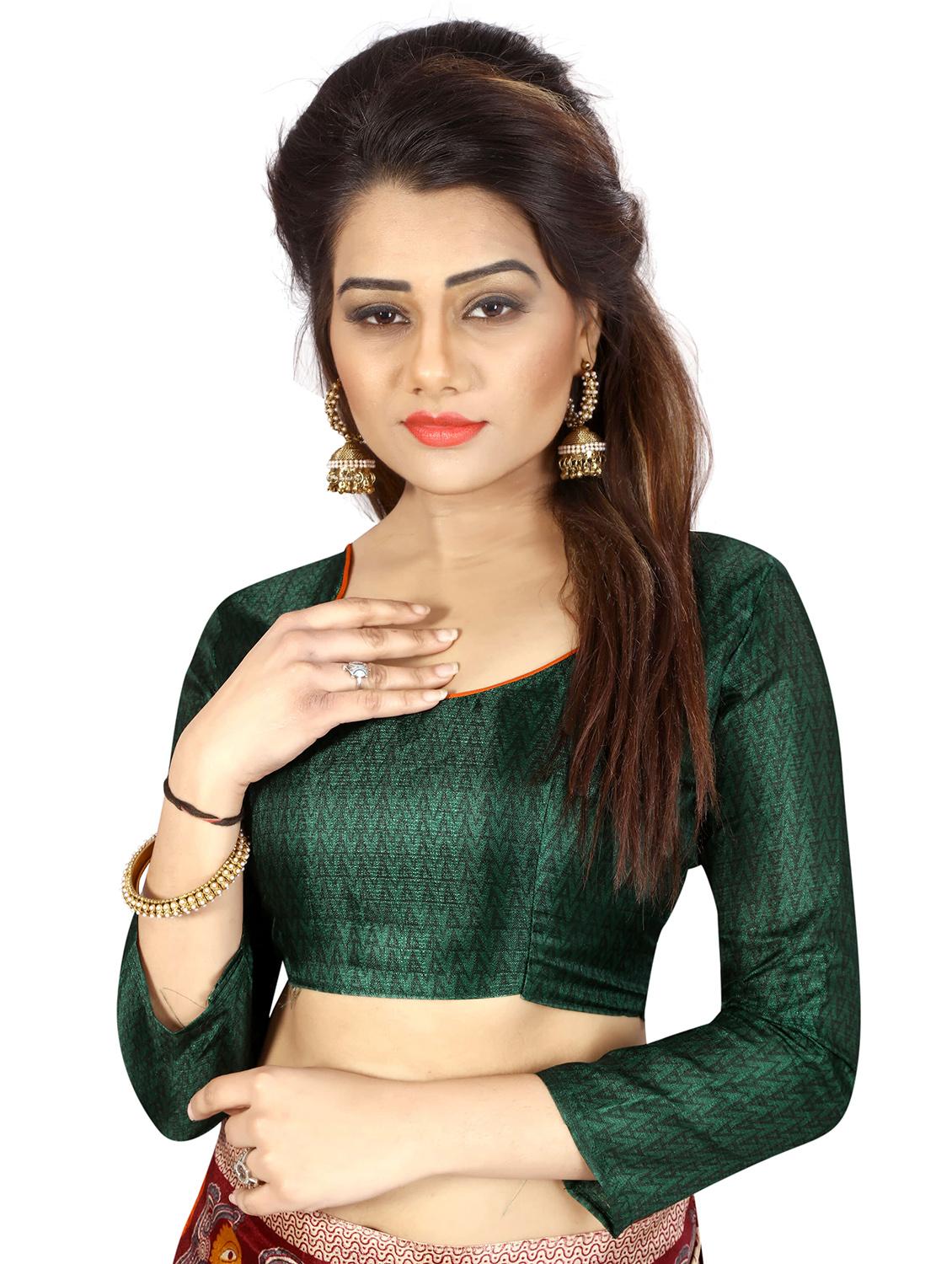 green khadi printed saree with blouse - 15022765 - Zoom Image - 4