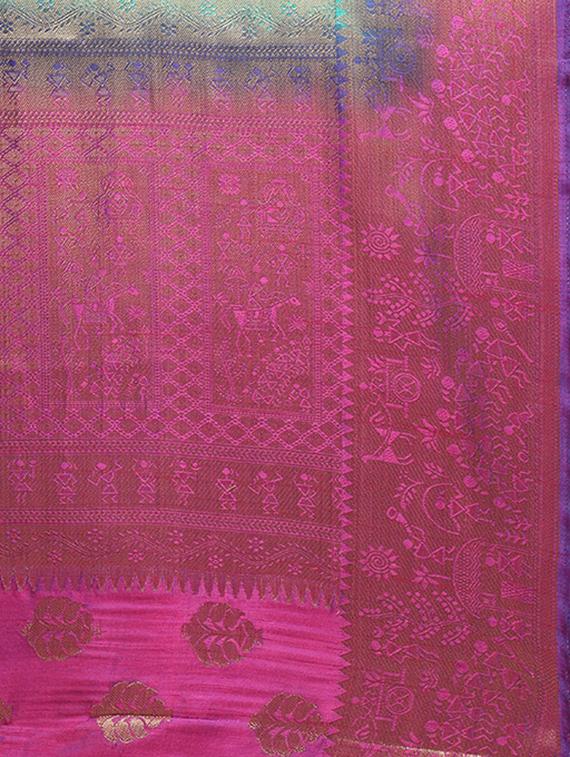 turquoise banarasi silk saree with blouse - 15023140 - Zoom Image - 4