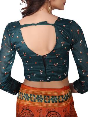 green cotton silk printed saree with blouse - 15023474 - Standard Image - 4