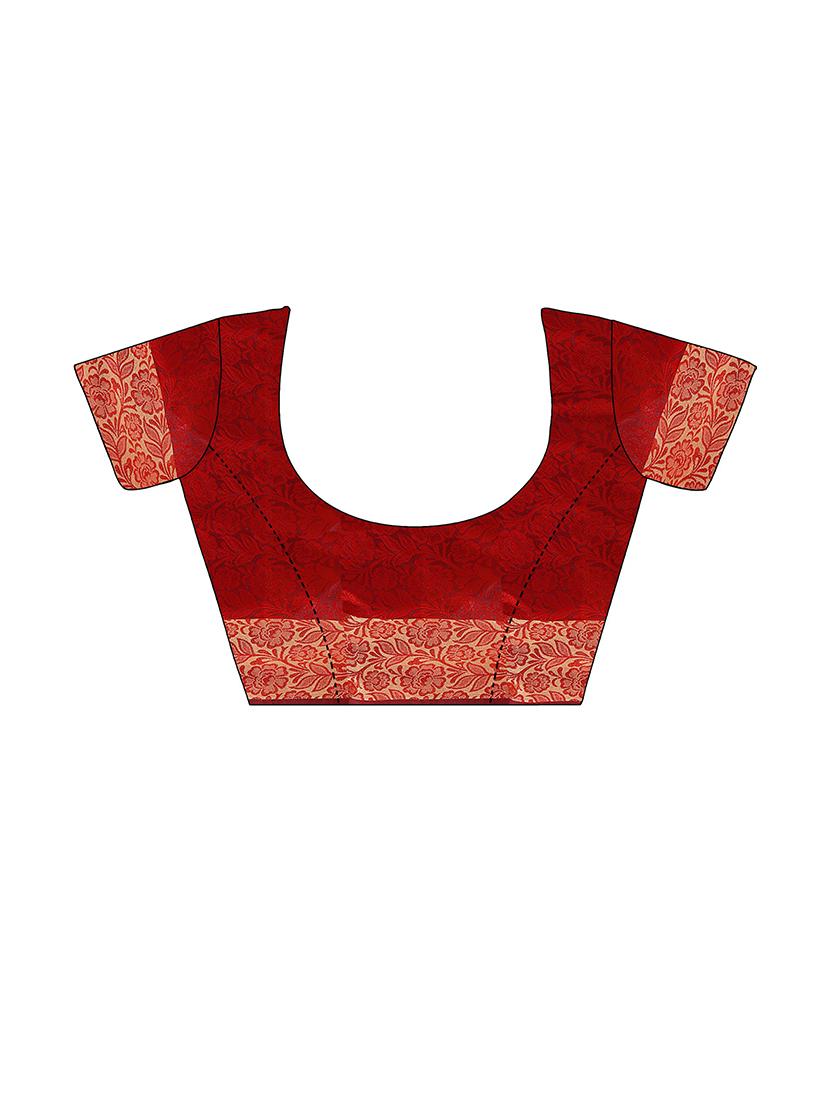 maroon cotton blend woven saree with blouse - 15023485 - Zoom Image - 4