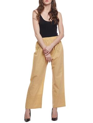 solid beige cotton palazzo - 15023640 - Standard Image - 4