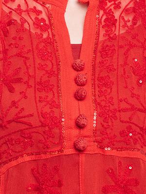 red georgette a-line kurta - 15024481 - Standard Image - 4