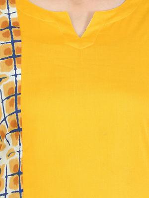 yellow cotton straight kurta - 15024484 - Standard Image - 4