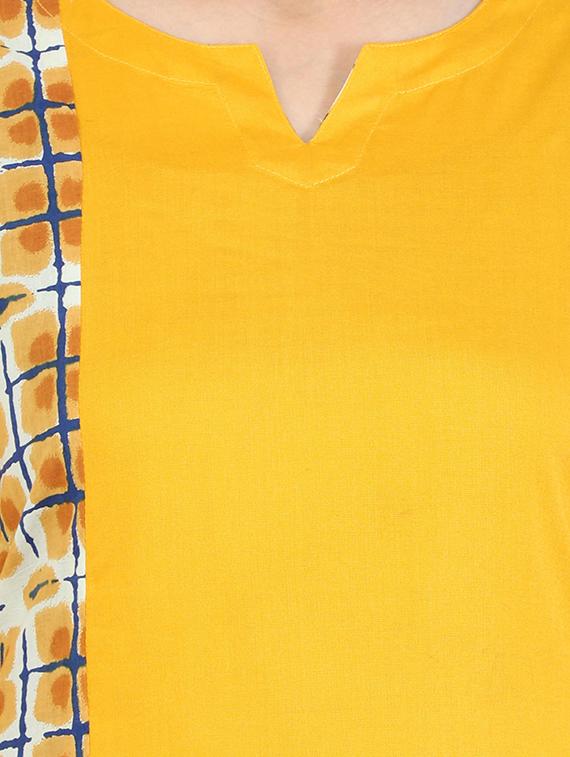 yellow cotton straight kurta - 15024484 - Zoom Image - 4