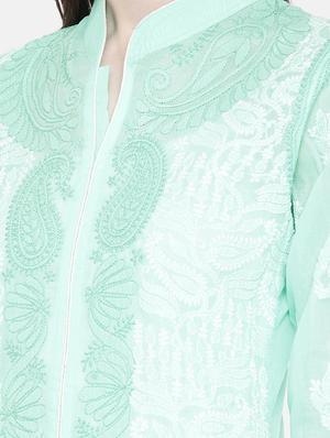 ada blue cotton straight chikankari kurta - 15024841 - Standard Image - 4